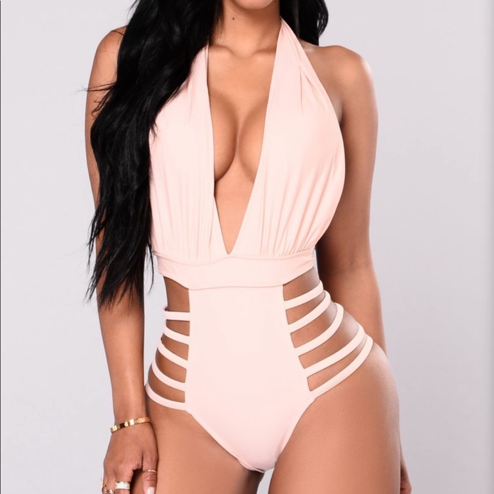 Light Pink Halter One Piece Swimsuit